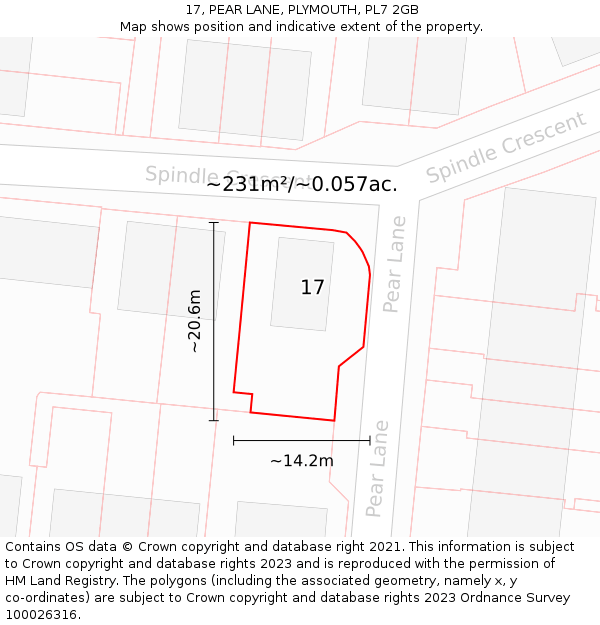 17, PEAR LANE, PLYMOUTH, PL7 2GB: Plot and title map