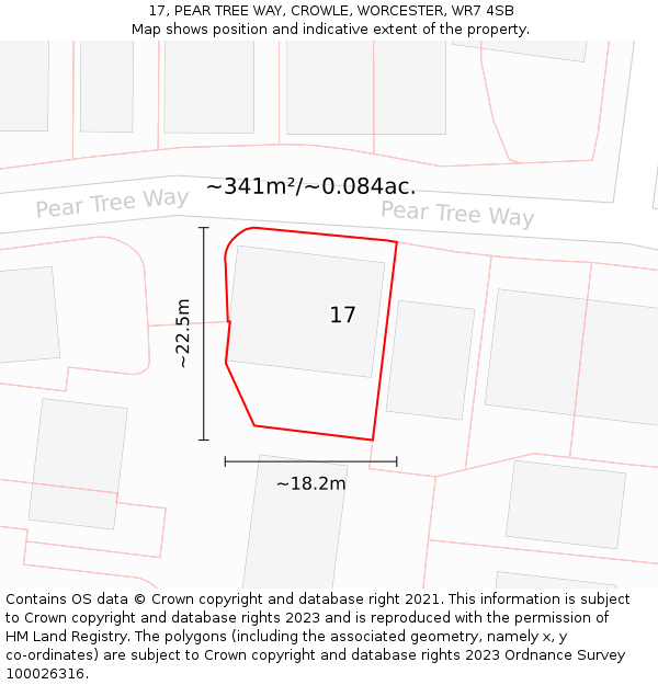 17, PEAR TREE WAY, CROWLE, WORCESTER, WR7 4SB: Plot and title map