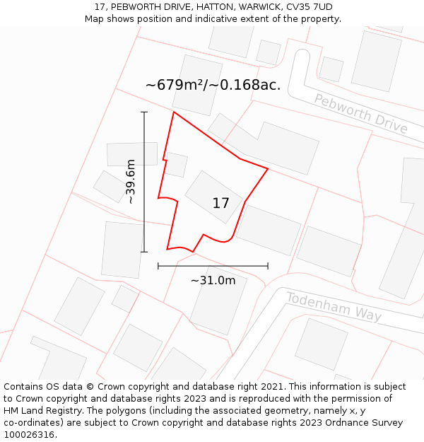 17, PEBWORTH DRIVE, HATTON, WARWICK, CV35 7UD: Plot and title map