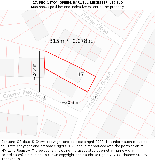 17, PECKLETON GREEN, BARWELL, LEICESTER, LE9 8LD: Plot and title map