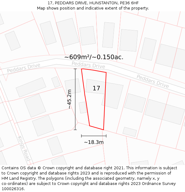 17, PEDDARS DRIVE, HUNSTANTON, PE36 6HF: Plot and title map