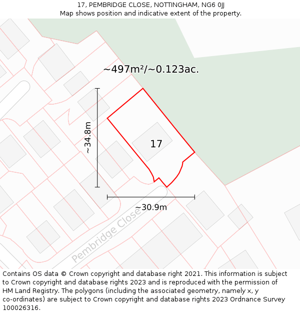 17, PEMBRIDGE CLOSE, NOTTINGHAM, NG6 0JJ: Plot and title map