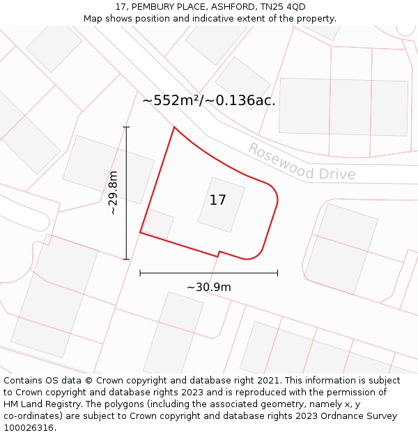 17, PEMBURY PLACE, ASHFORD, TN25 4QD: Plot and title map