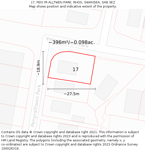 17, PEN YR ALLTWEN PARK, RHOS, SWANSEA, SA8 3EZ: Plot and title map