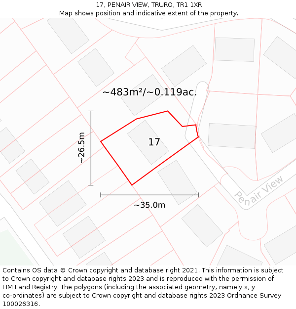 17, PENAIR VIEW, TRURO, TR1 1XR: Plot and title map