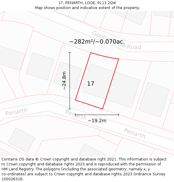 17, PENARTH, LOOE, PL13 2QW: Plot and title map