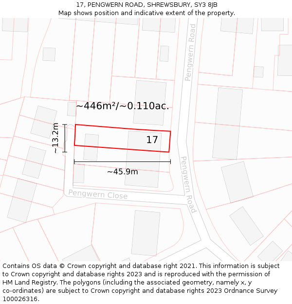 17, PENGWERN ROAD, SHREWSBURY, SY3 8JB: Plot and title map