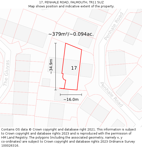17, PENHALE ROAD, FALMOUTH, TR11 5UZ: Plot and title map