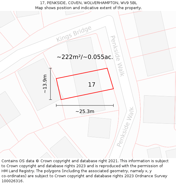 17, PENKSIDE, COVEN, WOLVERHAMPTON, WV9 5BL: Plot and title map