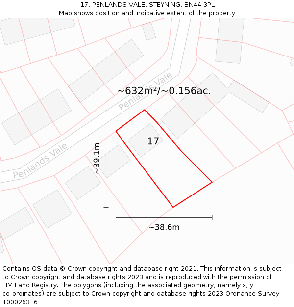 17, PENLANDS VALE, STEYNING, BN44 3PL: Plot and title map