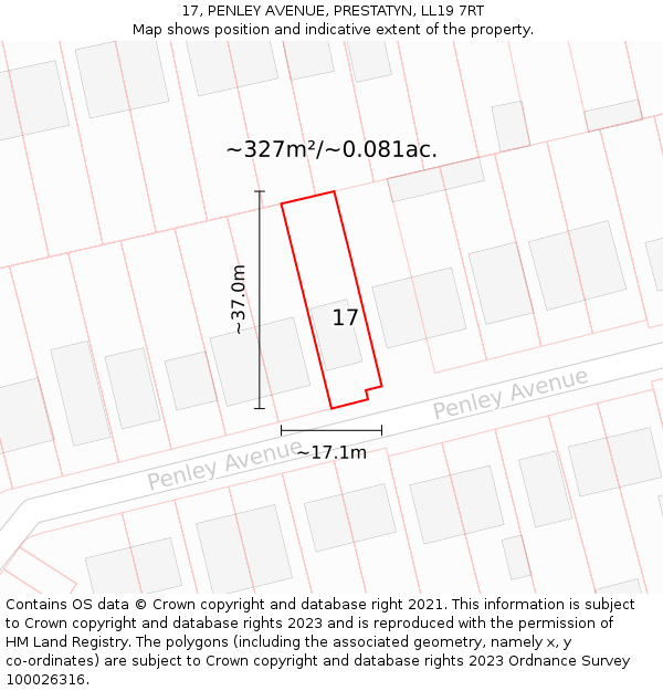 17, PENLEY AVENUE, PRESTATYN, LL19 7RT: Plot and title map
