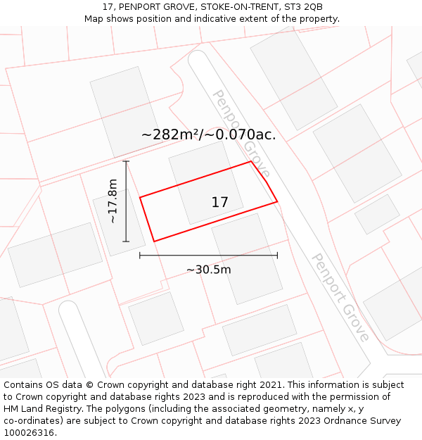 17, PENPORT GROVE, STOKE-ON-TRENT, ST3 2QB: Plot and title map
