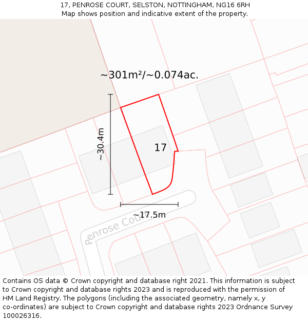 17, PENROSE COURT, SELSTON, NOTTINGHAM, NG16 6RH: Plot and title map