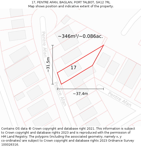 17, PENTRE AFAN, BAGLAN, PORT TALBOT, SA12 7RL: Plot and title map