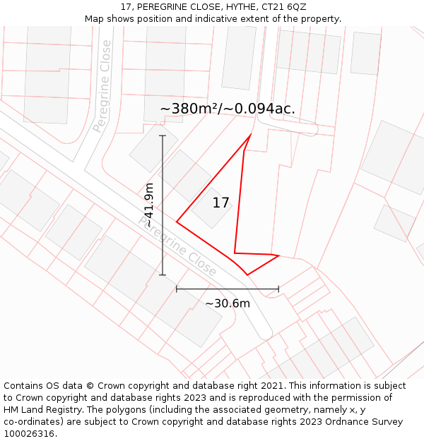 17, PEREGRINE CLOSE, HYTHE, CT21 6QZ: Plot and title map