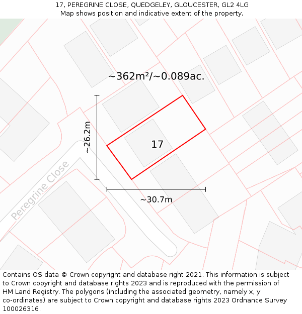 17, PEREGRINE CLOSE, QUEDGELEY, GLOUCESTER, GL2 4LG: Plot and title map