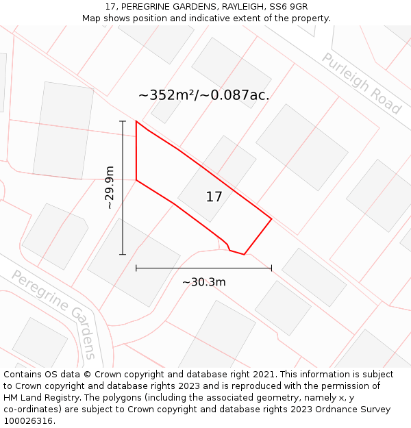 17, PEREGRINE GARDENS, RAYLEIGH, SS6 9GR: Plot and title map