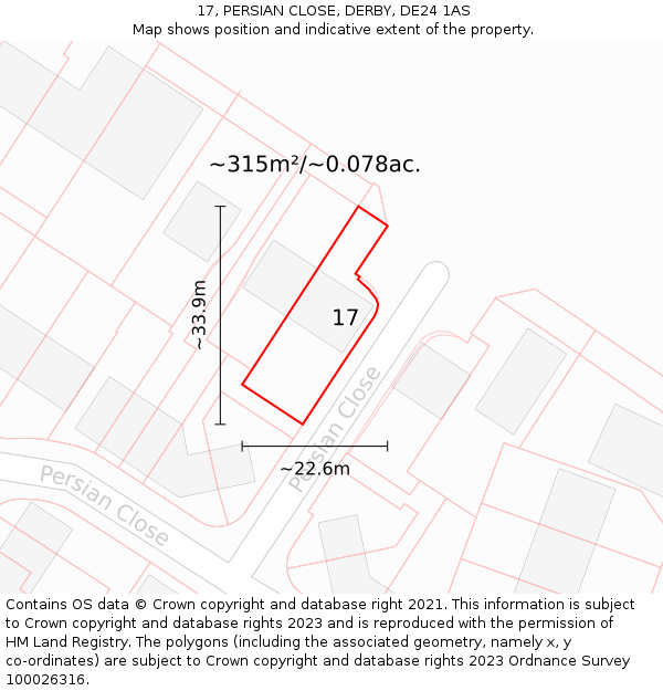 17, PERSIAN CLOSE, DERBY, DE24 1AS: Plot and title map