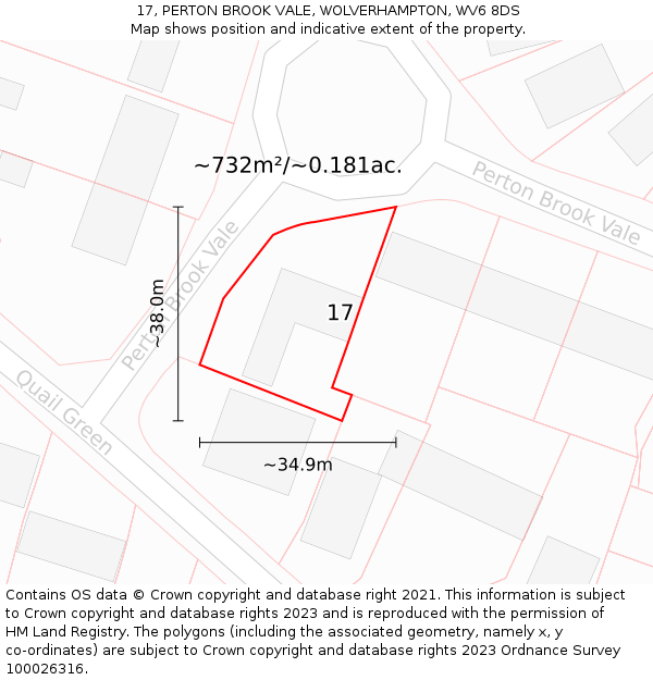 17, PERTON BROOK VALE, WOLVERHAMPTON, WV6 8DS: Plot and title map
