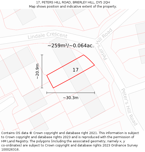 17, PETERS HILL ROAD, BRIERLEY HILL, DY5 2QH: Plot and title map