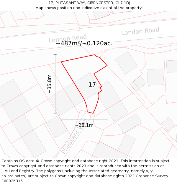 17, PHEASANT WAY, CIRENCESTER, GL7 1BJ: Plot and title map