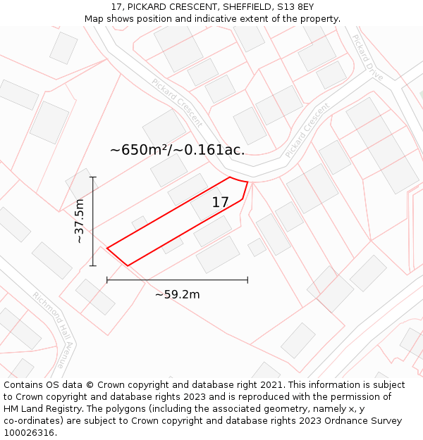 17, PICKARD CRESCENT, SHEFFIELD, S13 8EY: Plot and title map