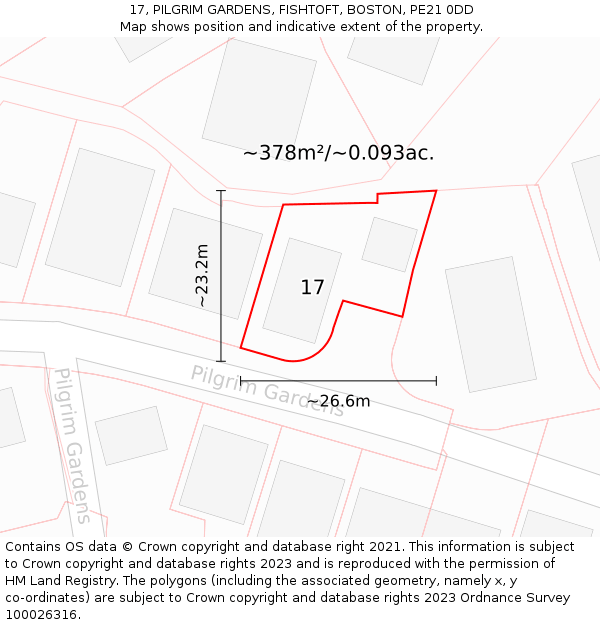 17, PILGRIM GARDENS, FISHTOFT, BOSTON, PE21 0DD: Plot and title map