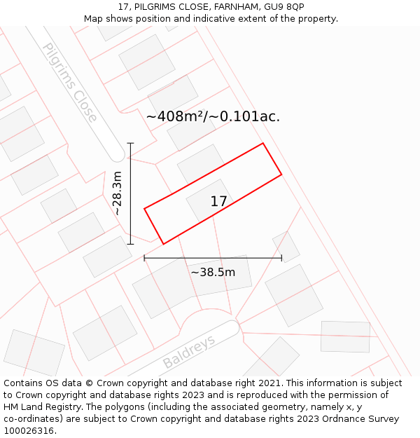 17, PILGRIMS CLOSE, FARNHAM, GU9 8QP: Plot and title map
