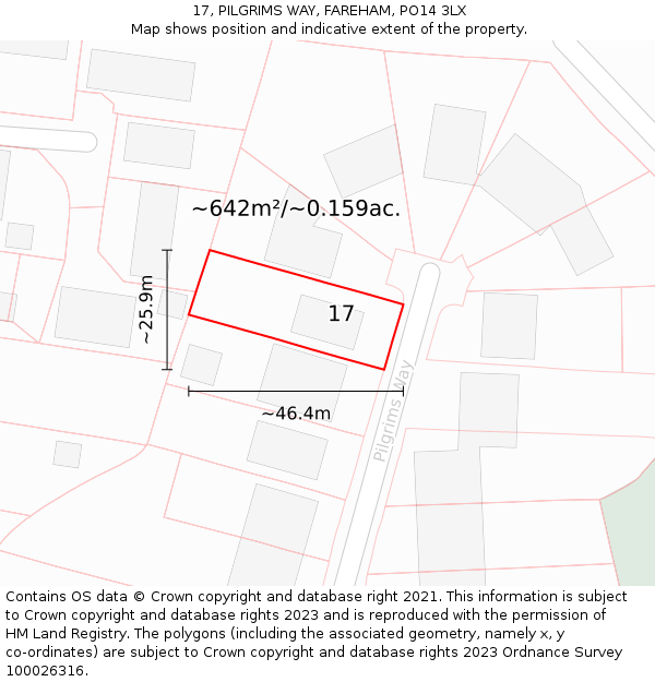 17, PILGRIMS WAY, FAREHAM, PO14 3LX: Plot and title map