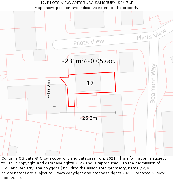 17, PILOTS VIEW, AMESBURY, SALISBURY, SP4 7UB: Plot and title map