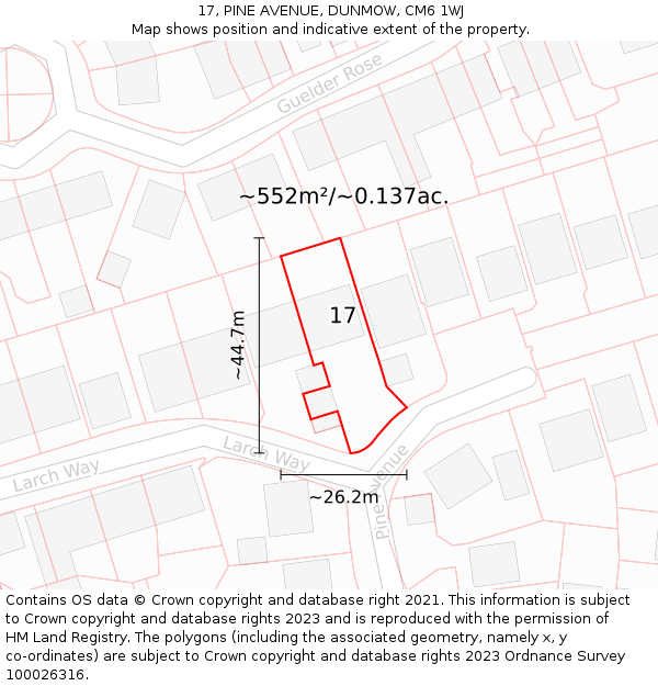 17, PINE AVENUE, DUNMOW, CM6 1WJ: Plot and title map