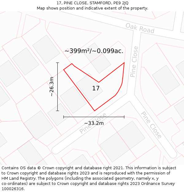 17, PINE CLOSE, STAMFORD, PE9 2JQ: Plot and title map