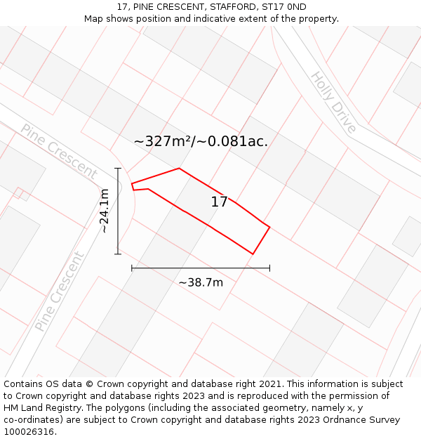 17, PINE CRESCENT, STAFFORD, ST17 0ND: Plot and title map