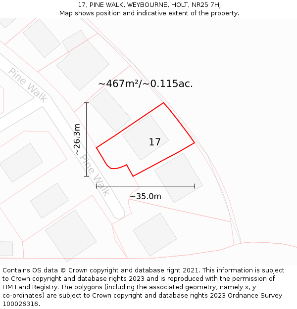 17, PINE WALK, WEYBOURNE, HOLT, NR25 7HJ: Plot and title map