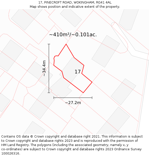 17, PINECROFT ROAD, WOKINGHAM, RG41 4AL: Plot and title map