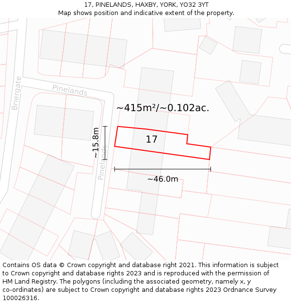17, PINELANDS, HAXBY, YORK, YO32 3YT: Plot and title map