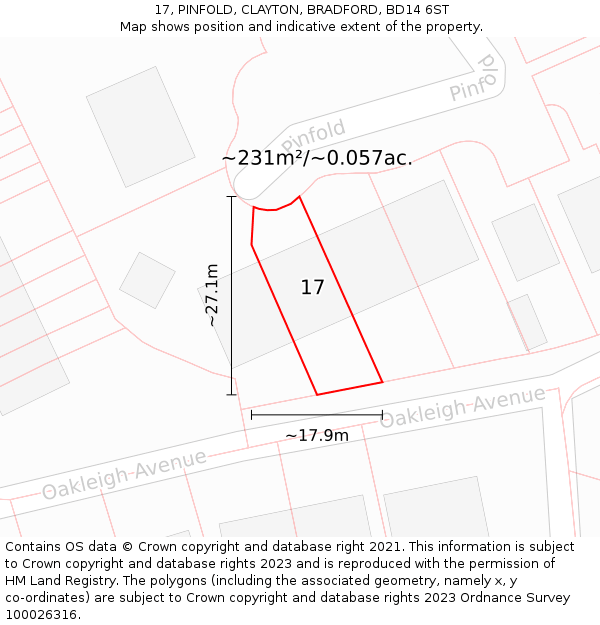 17, PINFOLD, CLAYTON, BRADFORD, BD14 6ST: Plot and title map