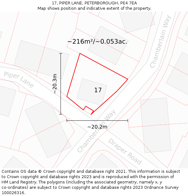 17, PIPER LANE, PETERBOROUGH, PE4 7EA: Plot and title map