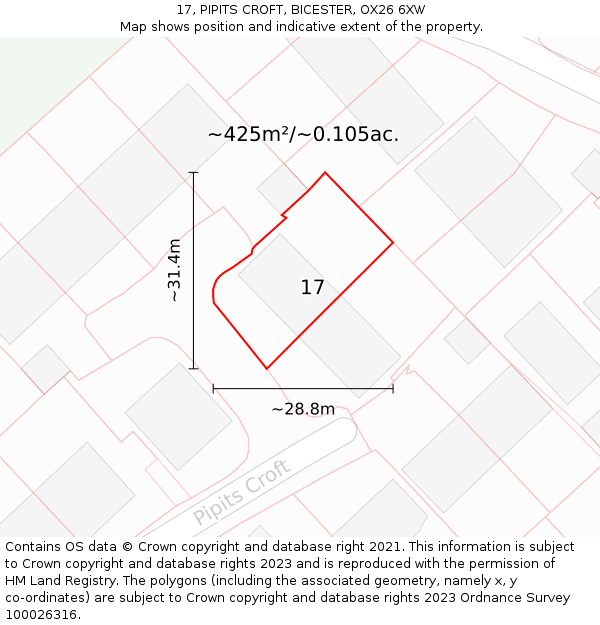17, PIPITS CROFT, BICESTER, OX26 6XW: Plot and title map