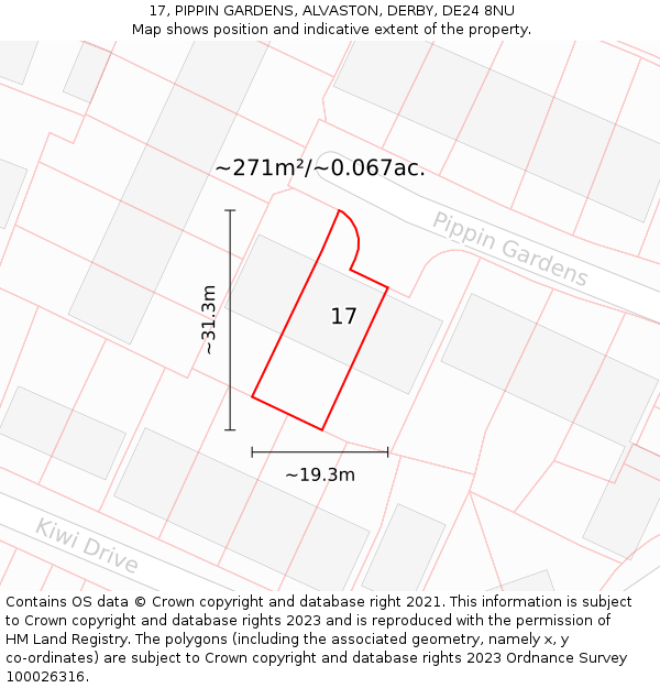 17, PIPPIN GARDENS, ALVASTON, DERBY, DE24 8NU: Plot and title map