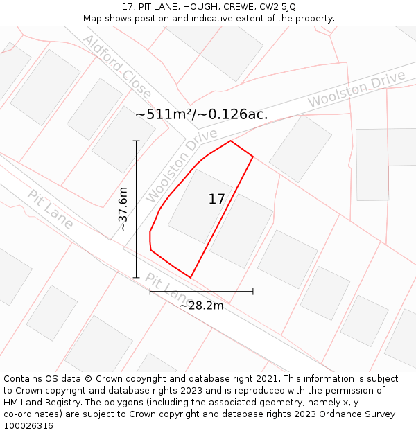 17, PIT LANE, HOUGH, CREWE, CW2 5JQ: Plot and title map