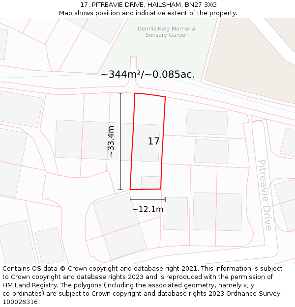 17, PITREAVIE DRIVE, HAILSHAM, BN27 3XG: Plot and title map