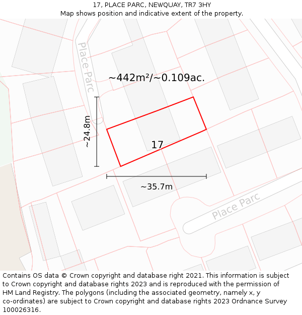 17, PLACE PARC, NEWQUAY, TR7 3HY: Plot and title map