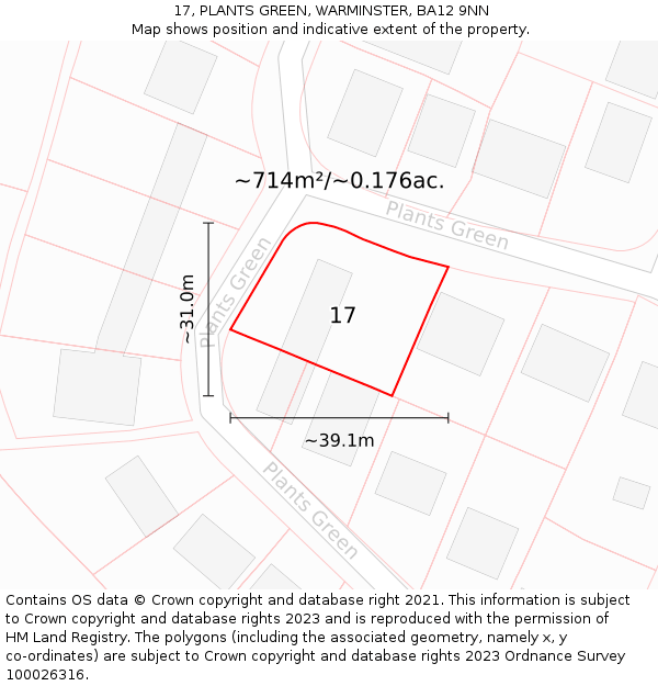 17, PLANTS GREEN, WARMINSTER, BA12 9NN: Plot and title map