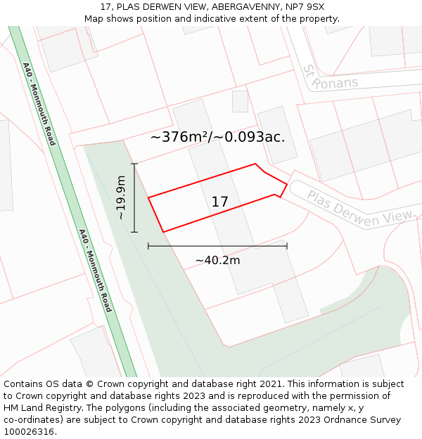 17, PLAS DERWEN VIEW, ABERGAVENNY, NP7 9SX: Plot and title map