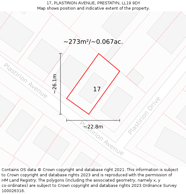 17, PLASTIRION AVENUE, PRESTATYN, LL19 9DY: Plot and title map