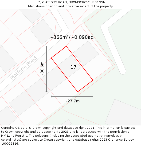 17, PLATFORM ROAD, BROMSGROVE, B60 3SN: Plot and title map