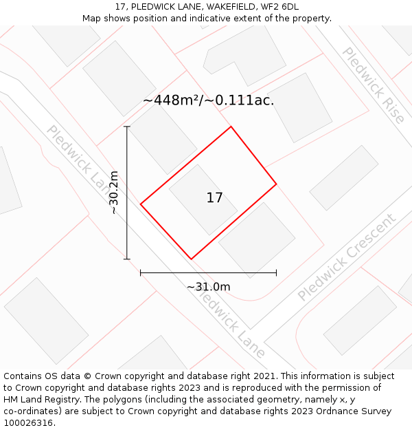 17, PLEDWICK LANE, WAKEFIELD, WF2 6DL: Plot and title map