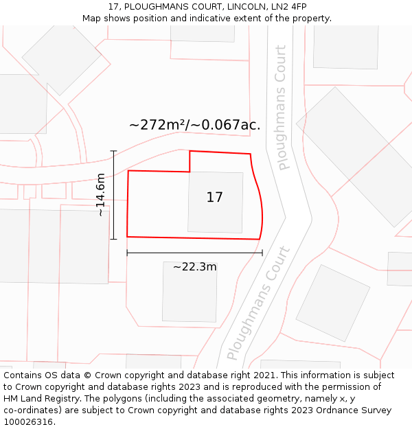17, PLOUGHMANS COURT, LINCOLN, LN2 4FP: Plot and title map