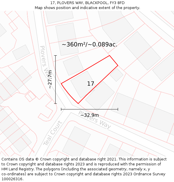 17, PLOVERS WAY, BLACKPOOL, FY3 8FD: Plot and title map